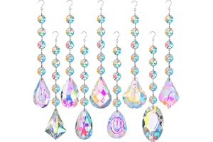 XINRUI Hanging Crystals for Windows, 9 Pack Suncatcher Prism with Chain Colorful Sun Catcher Beads Kit Bulk Rainbow Maker for Home Office Garden Decoration Window Decorations Decor