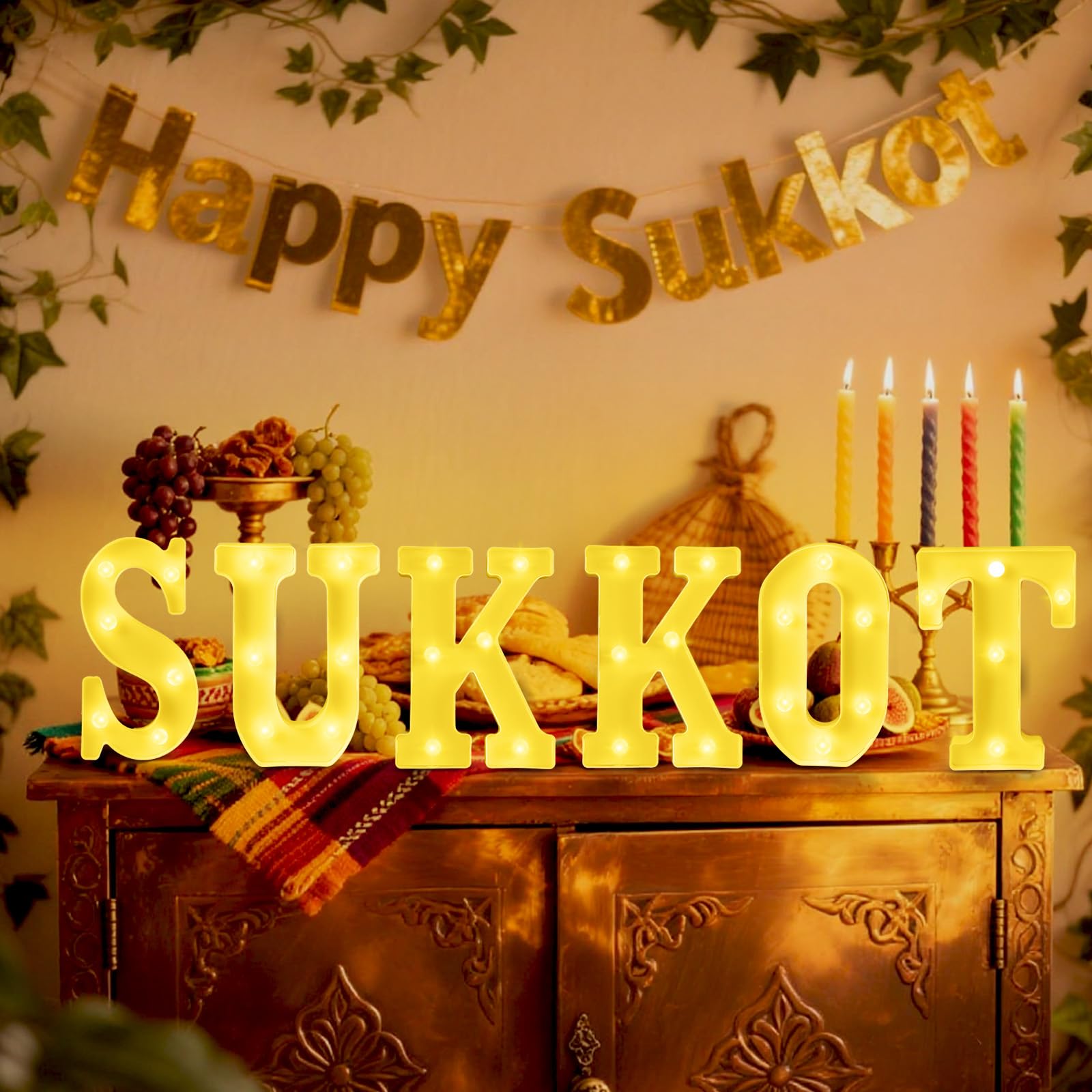 Photo 1 of ***** MISSING THE U**** Aurelema 6 Pcs Happy Sukkot Decorations Sukkot Large LED Letter Sign 8.3 Inch LED Lights Battery Powered Table Decorations for Party Gift Tabletop Sukkah