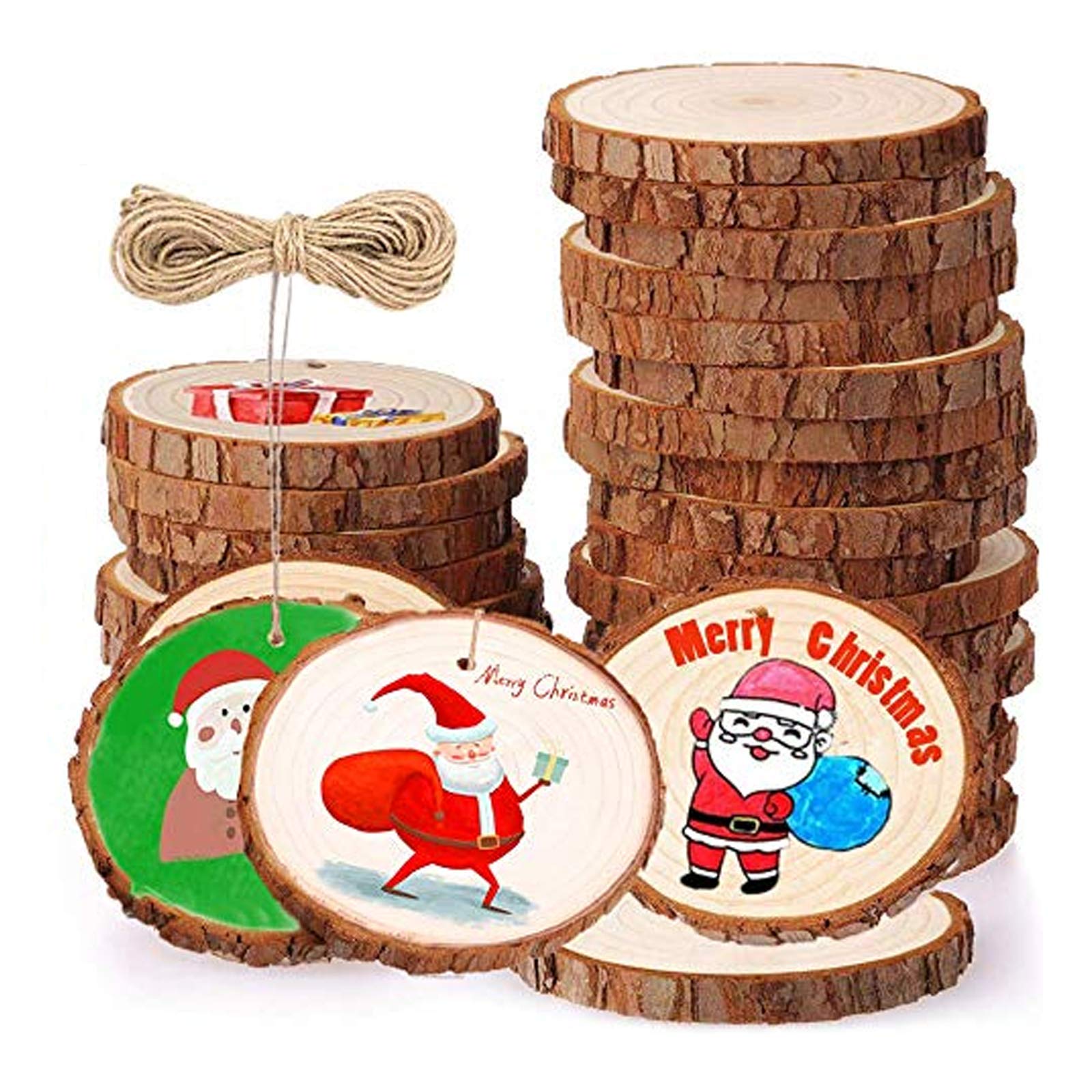 Natural Wood Slices 32 Pcs 2.75-3.14 Inches Unfinished Craft Wood kit Predrilled with Hole Wooden Circles Tree Slices for Arts and DIY Crafts Christmas Ornaments Wedding Decorations Gifts