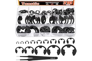 Tanstic 210Pcs 14 Sizes E-Clip External Retaining Ring Assortment Steel for Bearings, Gears, Shafts (M1.5-M22)