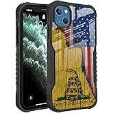 FJyuanqi Compatible with iPhone 13, 14 Case for Men Women, American Flag Retro Design Heavy Duty Anti Slip Shockproof Hard PC Back Soft TPU Prevention Protective Case - Don't Tread On Me