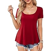 Amoretu Womens Scoop Neck Tshirt Short Sleeve Shirts Swing Tunic Tops Loose Fit