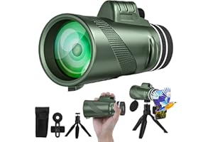 XIAUODO 80x100 Monocular Telescope for Adults High Powered Lightweight Monoculars with Smartphone Adapter Tripod Compact Waterproof Monocular for Hunting Stargazing Bird Watching Hiking Travel, Green