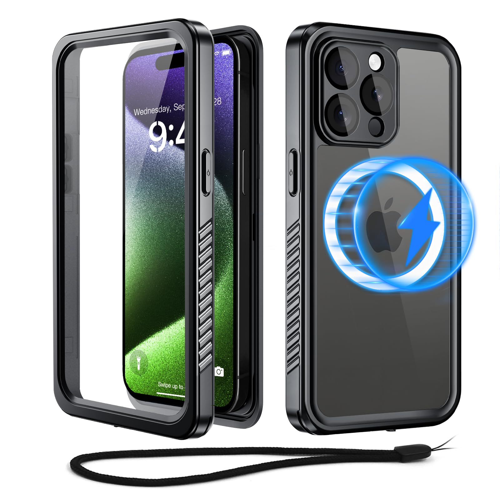 Beeasy for iPhone 15 Pro Case Waterproof MagSafe Magnetic Case-Shockproof Dustproof 360 Degree Full Body Heavy Duty Cover Built in Screen Protector- iPhone 15 Pro Protective Case 6.1 inch Black — image 1
