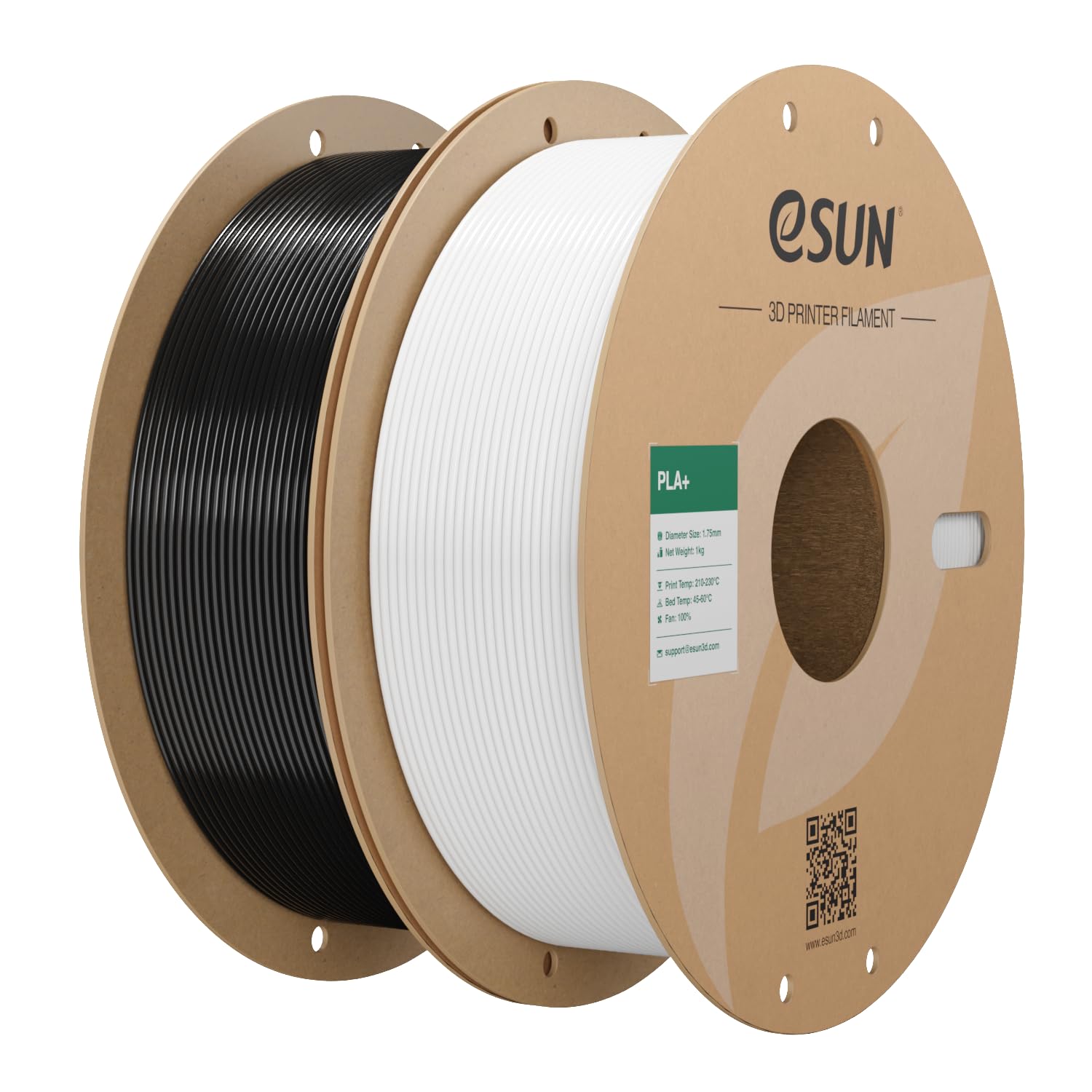 eSUN PLA+ Filament 1.75mm, 3D Drucker Filament PLA Plus, Maßgenauigkeit +/- 0.03mm, 1kg pro Spule, 2 Spulen 3D Druck Filament, Kaltes Weiß+Schwarz