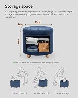 HNNHOME Navy Round Linen Padded Storage Ottoman 45cm view 3