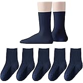 EPEIUS Unisex Kids Crew Socks Boys Dress Socks Soft Cotton Seamless School Uniform Socks for Girls White Navy 5 Pairs