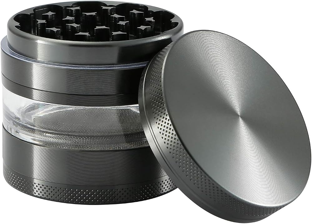 CyanCloud Grinder 2.4 Inch 4 Piece with Stainless Screen Pollen Scraper Gunmetal