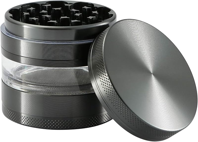 CyanCloud Grinder 2.4 Inch 4 Piece with Stainless Screen Pollen Scraper Gunmetal