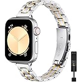 STIROLL Thin Replacement Band Compatible for Apple Watch 38mm 40mm 41mm 42mm(Series 11 10), Stainless Steel Metal Wristband Women Men for iWatch Ultra SE Series 9 8 7 6 5 4 3 2 1, Silver Gold