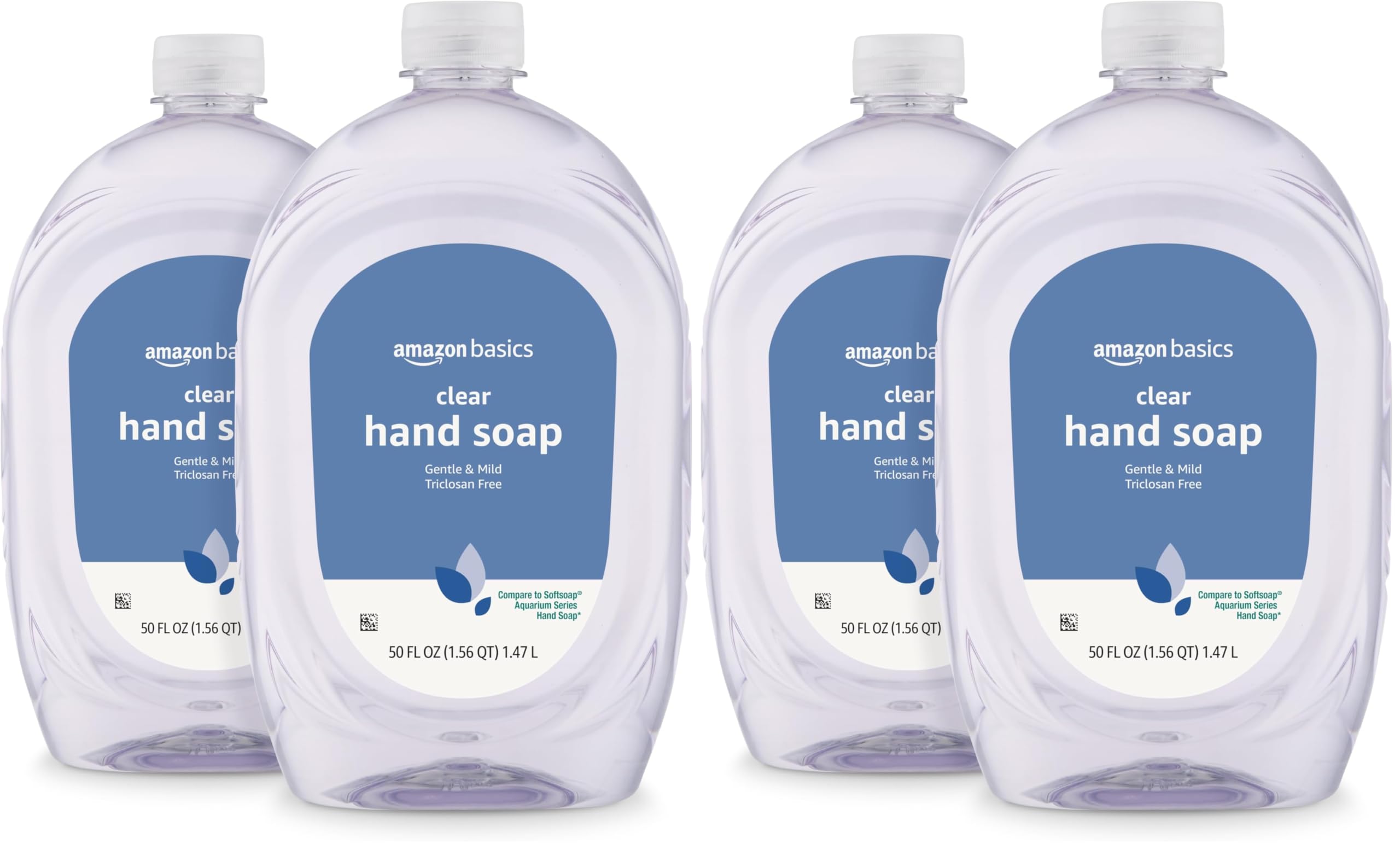 Amazon Basics Gentle & Mild Clear Liquid Hand Soap Refill, Triclosan-Free, 50 Fl Oz (Previously Solimo) (Pack of 4)