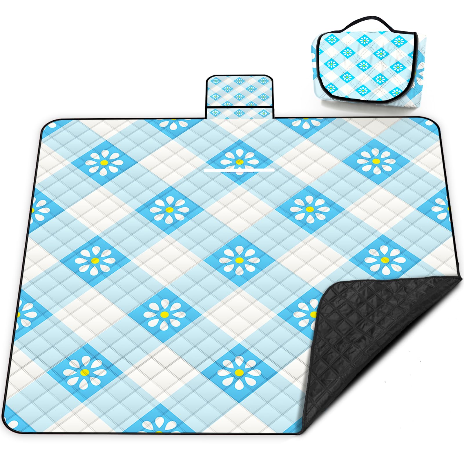 Photo 1 of Extra Large Picnic Blanket Waterproof,80"x 80"Foldable Machine Washable Beach Blankets,Outdoor Blanket for 6-8 Adults,Picnic Mat Suitable for Indoor Crawling,Park Beach,Camping,Hiking,Travel( Blue)