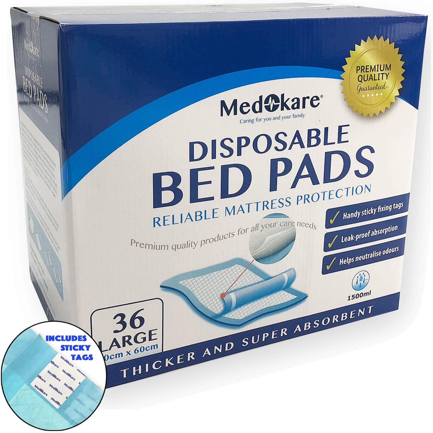 Medokare Disposable Incontinence Bed Pads Hospital Grade 1500ml Super