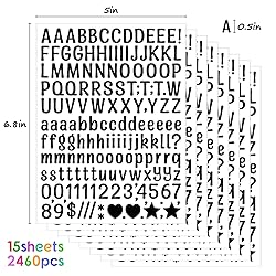 2460 Pcs Letters Stickers 0.5 Inch Black Alphabet