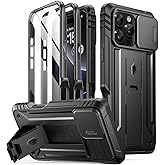 Poetic Revolution Case for iPhone 16 Pro Max 6.9 inch, [Slide Camera Cover], Full-Body Military Grade Rugged Shockproof Cover with Kickstand and Built-in-Screen Protector, Black
