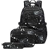Joyfulife 3Pcs Galaxy Prints Backpacks for Boys Girls Bookbags Set Primary School Bags Elementary Students Kids Backpack with Lunch Box Pencil Case