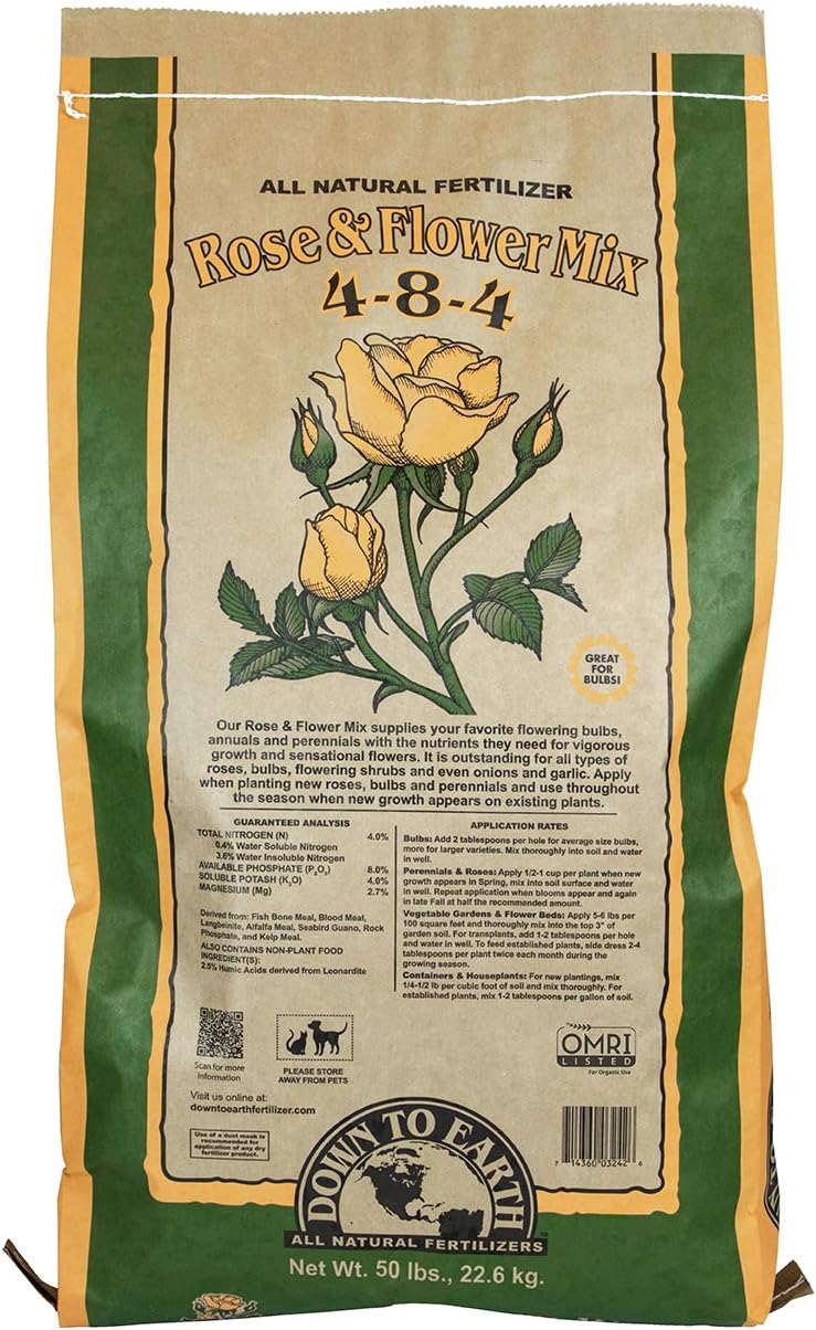 Down To Earth Organic Rose & Flower Fertilizer Mix 4-8-4, 50 lb