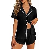 Ekouaer Pajamas for Women Set Button Up Sleepwear 2 Piece Pjs Lounge Set Short Sleeve Nightwear