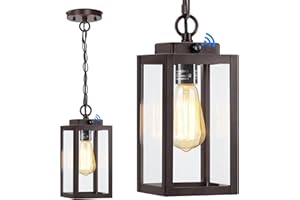 MYHXQ 11'' Outdoor Pendant Light, Dusk to Dawn Modern Outside Chandelier Outdoor Hanging Lantern Light, Matte Brown with Clear Glass, Exterior Pendant Lighting Fixture for Porch, Yard, Gazebo, ORB
