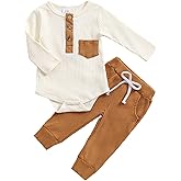 fhutpw Baby Boy Clothes 3 6 12 18 Months Ribbed Knitted Long Sleeve Romper and Pants Sets Newborn Fall Splicing Color Outfits