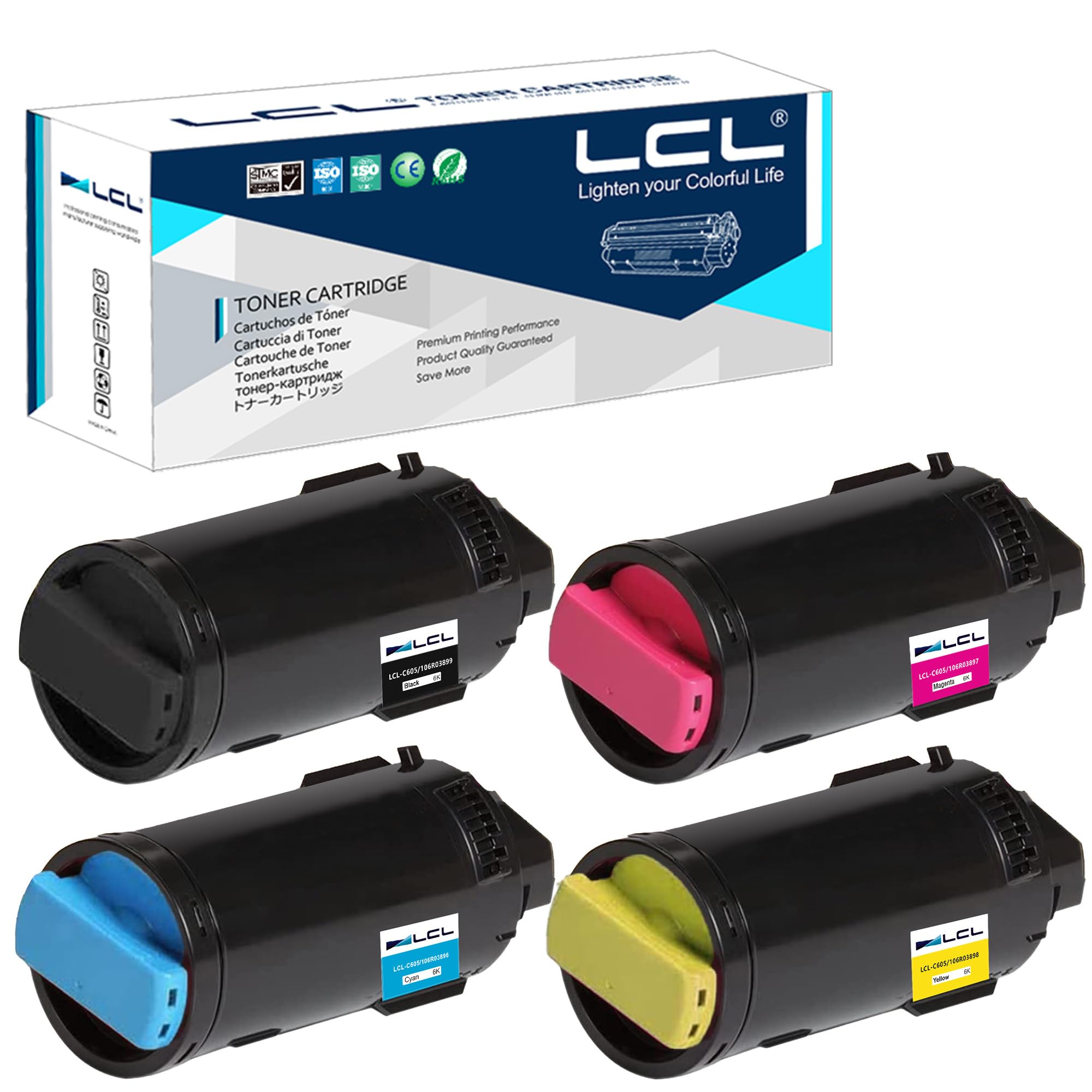 LCL Compatible Toner Cartridge for VersaLink C605 C600 C600N C600DN 106R03899 106R03896 106R03897 106R03898 (4PK KCMY) Replacement for Xerox VersaLink C605 C600 C600N C600DN C600DT C600DX C600DXF