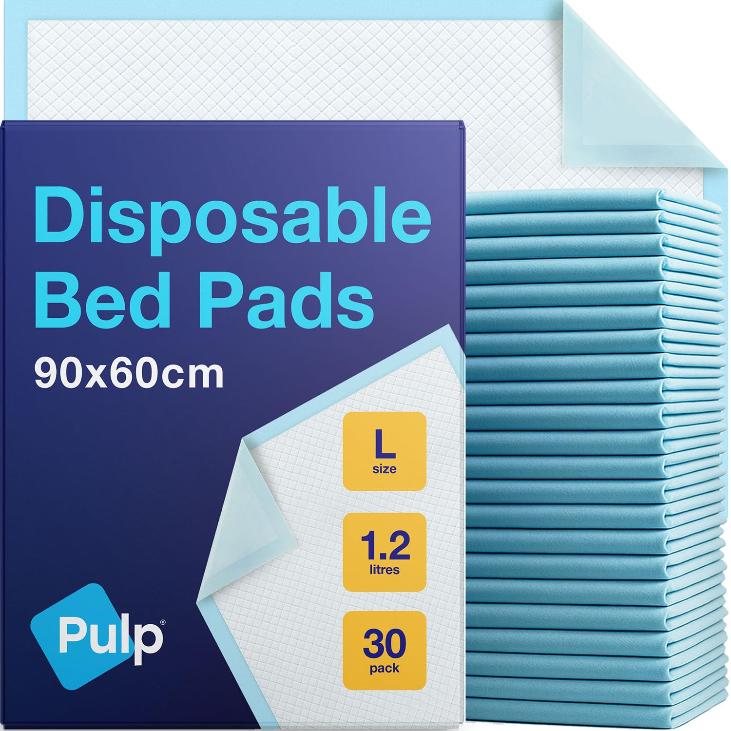 30 x PULP Incontinence Bed Pads 90 x 60cm | Large Disposable Incontinence Pads | Super Absorbency Incontinence Bed Sheets For Adults, Children & Babies | 1,200ML Capacity