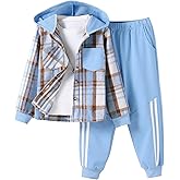 EDFTM 2Pcs Kids Boys Sweatsuit Hoodie Flannel Plaid Shirt Tops and Jogger Pants for Kids Fall Winter Spring Outfits