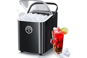 ZAFRO Ice Maker Countertop Ice Machine, 2 Sizes S/L 8 Bullet Ice Ready in 9 Mins, 26.5lbs/24H, Portable Small Ice Maker with Self-Cleaning,Scoop,Basket and Handle,Black for Home/RV/Office/Bar