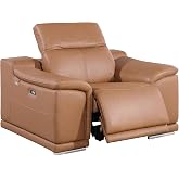 Blackjack Furniture Venice Top Grain Italian Leather Power Recliner Chair with Adjustable Headrest Modern Luxury Seating for Living Room Lounge, Cognac