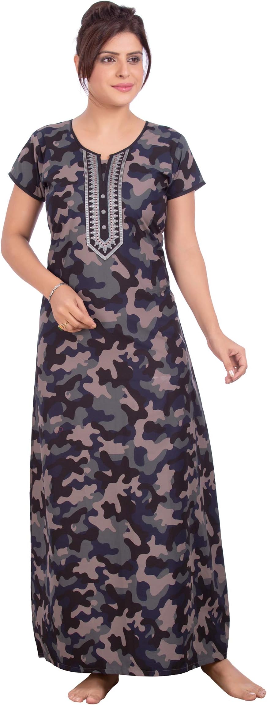 Little Art Women's Cotton Embroidered Maxi Nightgown