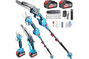 ASTARNING 4-in-1 Electric Pruning Shears & 8 Inch Electric Pole Saws for Tree Trimming with 16FT Extension Pole & 2×4.0Ah Battery Powered, Brushless Cordless Pole Saw Tree Trimmer Limb Branch Cutter Tree Pruner