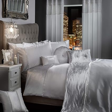 Bling Crushed Velvet Diamante Bedding Bedroom Collection By Viceroybedding White King Duvet Cover Set Including Pair Of P Case