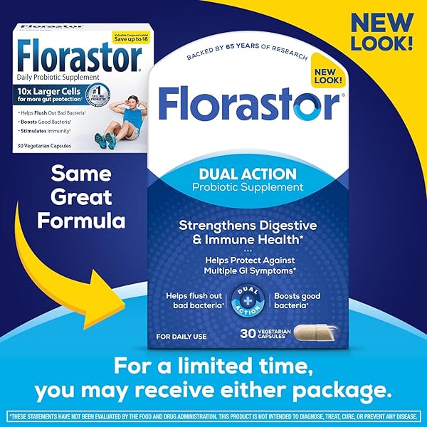 FLORASTOR PROBIOTICS FOR DIGESTIVE AND IMMUNE HEALTH, 30 CAPSULES, PROBIOTICS FOR WOMEN & MEN, HELPS FLUSH OUT BAD BACTERIA, BOOSTS THE GOOD WITH OUR UNIQUE STRAIN SACCHAROMYCES BOULARDII