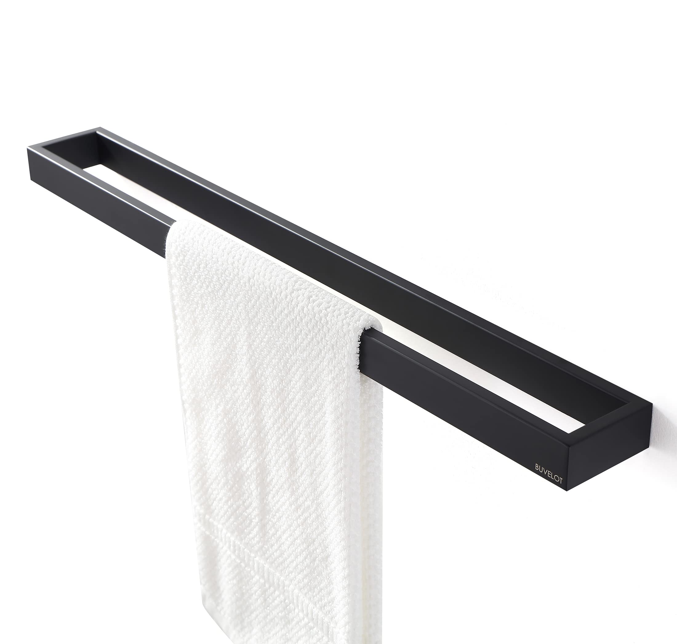 BUVELOT Square Black Towel Rail 24-Inch Modern Single Towel Bar Bathroom Towel Holder Wall Mounted,Matte Black,073070-MB Ler Series