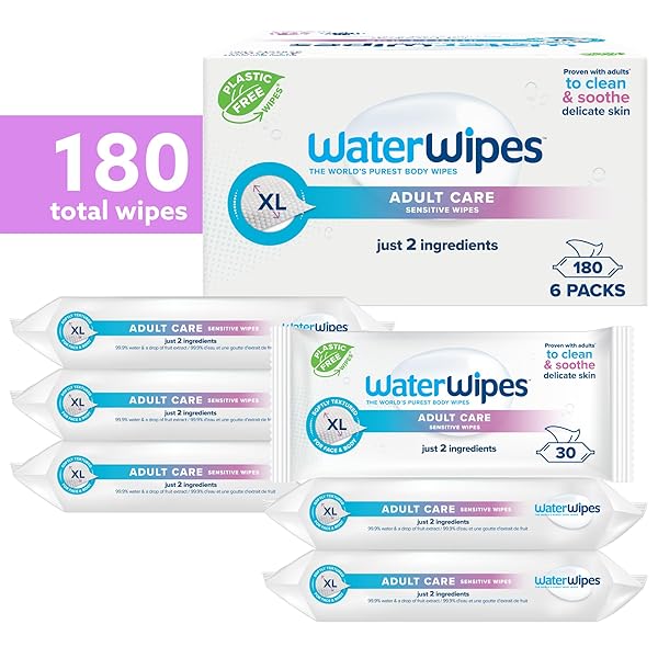WATERWIPES SENSITIVE WHOLE BODY CLEANSING WIPES, 99.9% PURIFIED WATER, XL TEXTURED WIPES, INCONTINENCE CARE, FRAGRANCE FREE, 180 COUNT