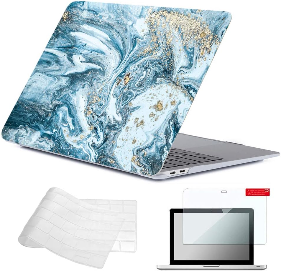 Se7enline compatible with MacBook Air 13 inch case A1932/A2179/A2237 Touch ID Case 2023 2022 2021 2020 2019 2018 for MacBook Air 13.3 with TPU Keyboard Cover,Screen Protector,Watercolor Blue Quicksand