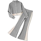 Voxikodex Girls Clothes 2 Piece Zip Up Cropped Sweatshirt & Flare Pants Spring Fall Outfits for Teen Tween Girls 7-14 Years
