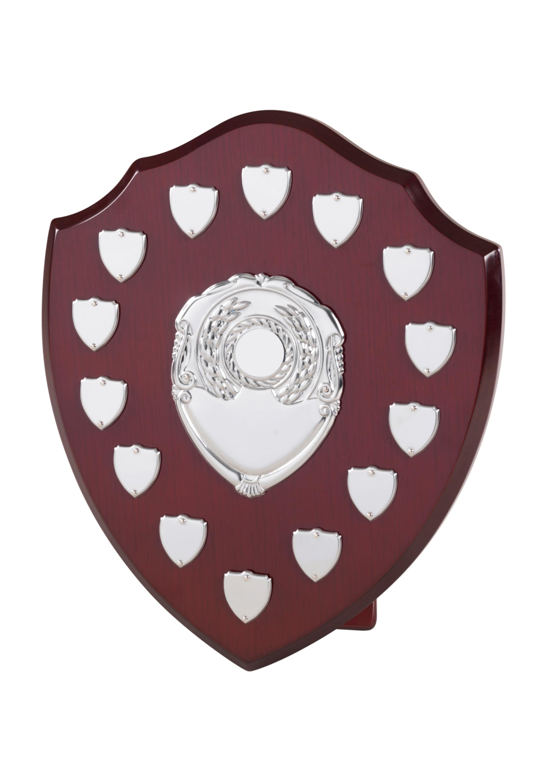 SilverTrophy: 12in 14 Years Presentation Annual Award Perpetual Wood Shield & Fronts with Stand, Schools, Events, Prize Giving's, Gifts, Winners, Runner's Up, Trophy, Cup.