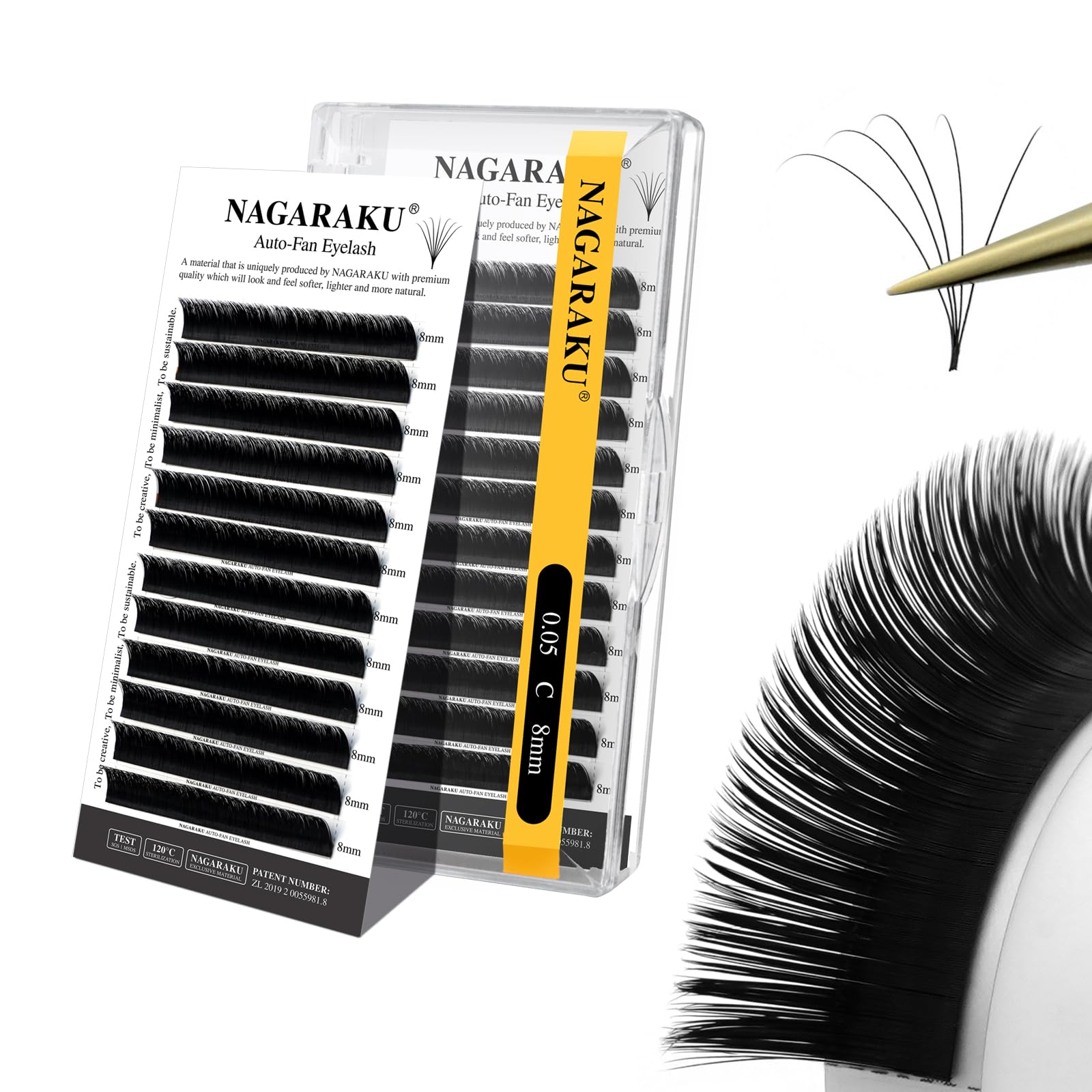NAGARAKU Auto Fan Lash 2 Layers Volume Eyelash Extensions 0.05 C Curl 8mm Length Natural Professional False Lashes Supplies Cluster 2D 3D 4D 5D 6D 10D Russian Easy Fan Lash