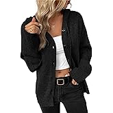 Women's Casual Cardigan V Neck Button Down Long Sleeve Hooded Outerwear Winter Knit Sweater Coats
