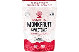 Lakanto Classic Monk Fruit Sweetener With Allulose, White Sugar Substitute From Monk Fruit Extract for Baking, Coffee & Tea, Gluten Free, Zero Calorie, Low Carb, Non GMO, Keto, Classic White (1 lb)