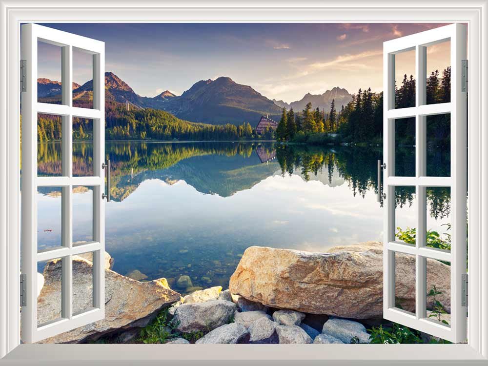Wall Mural Peaceful Lake in Autumn Creative Window View Wall Decor