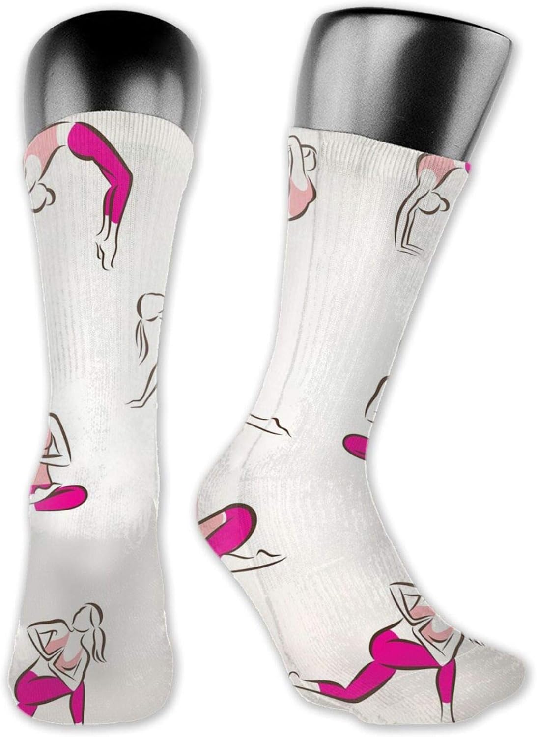 DHNKW Socks Compression Medium Calf Crew Sock, Yoga And Pilates Poses Symbols Healthcare Fitness