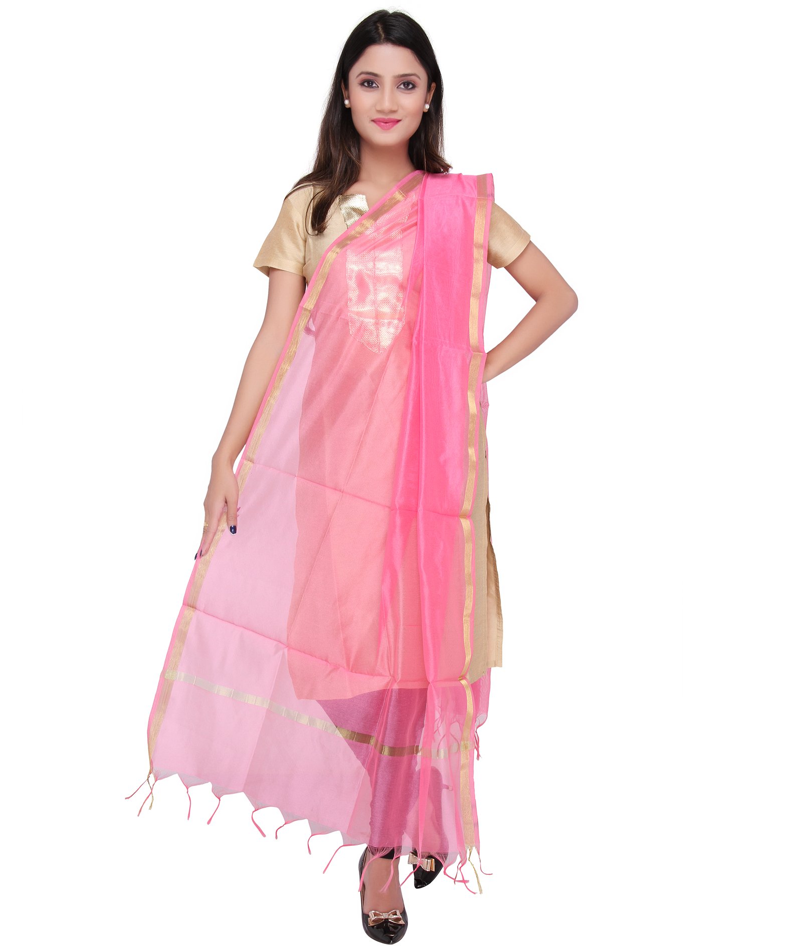 DUPATTA BAZAAR Women's Plain Silk Dupatta Free Size Baby Pink