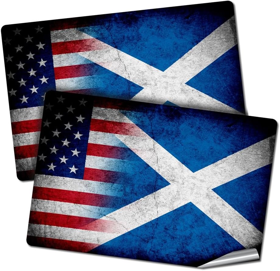 ExpressItBest Two 2"x3" Decals/Stickers with Flag of Scotland - Rustic w USA Flag - Long Lasting Premium Quality