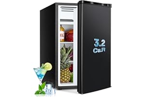 Stopsad 3.2 Cu.Ft Mini Fridge with Freezer, Single Door Small Refrigerator, Dorm Fridge with 7 Adjustable Thermostat, Energy Saving, Low Noise, Compact Refrigerator for Office, Bedroom, Dorm, Black