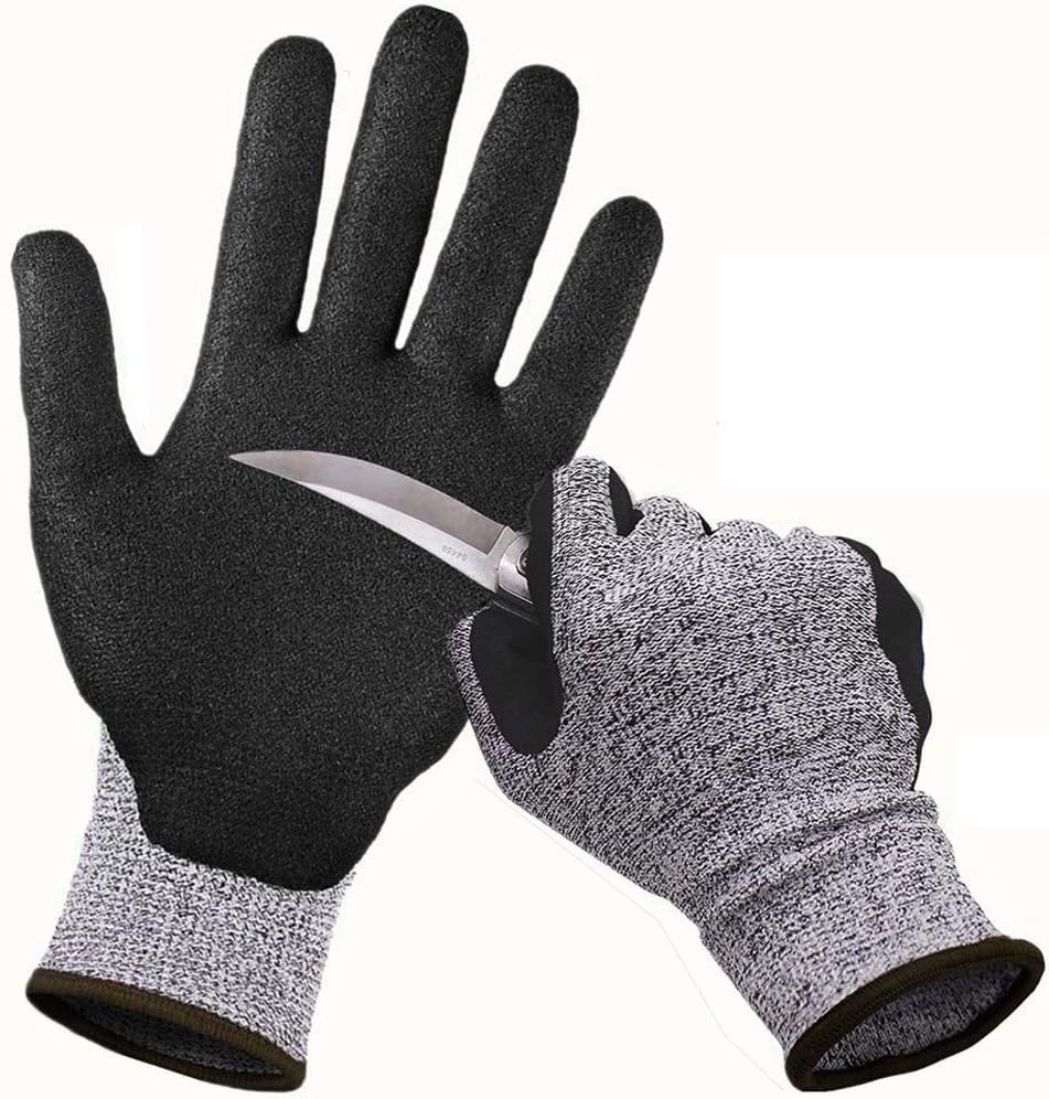 CCBETTER Cut Resistant Gloves Safety Work Gloves with Level 5 Protection Kitchen and Garden Mittens for Meat Cutting Wood Carving Driving and Outdoor Activities (L, Gray)