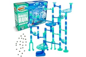 Marble Genius Marble Run Starter Set STEM Toy for Kids Ages 4-12 - 130 Complete Pieces (80 Translucent Marbulous Pieces and 50 Glass Marbles), Construction Building Block Toys, Theme (Ocean),