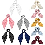 YADOCA 10 Pcs Bowknot Hair Scarf Scrunchies Super Soft Satin Silk Hair Scarf Hair Ties for Women Elastic Floral Ponytail Hold