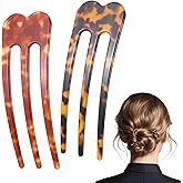 DOPENSPI 2 Pack French Hair Pins for Women, U Shaped 3-Prong Hairs Forks French Twist Hair Pin Updo Hairs Accessories for Women Girls